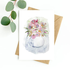 Kort akvarel blomster i vase